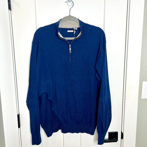 Peter Millar Crown Soft Navy Blue Quarter Zip Cotton Silk Sweater Men's Large - Picture 1 of 4